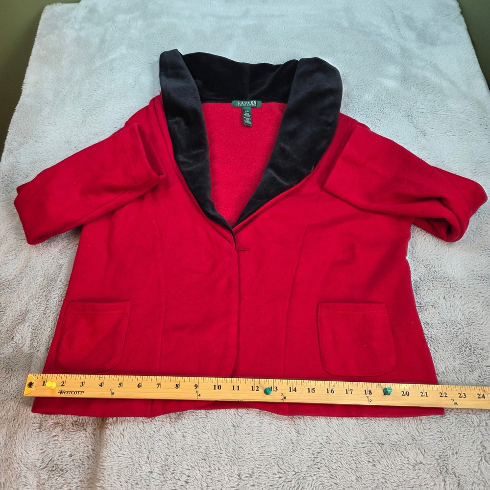 Lauren Ralph Lauren Cardigan Jacket Womens L Velvet Shawl Collar Fleece Red‎